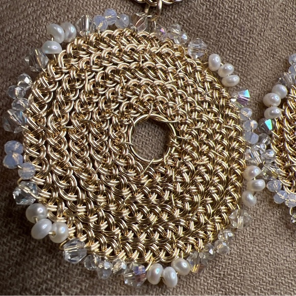 LPL creations freshwater pearls crystals,14 laminated yellow gold earrings nwot - Picture 3 of 12